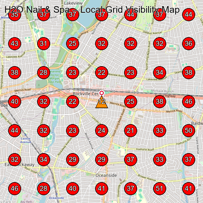 H2O Nail & Spa GeoGrid visibility map for Nail Salon in Oceanside